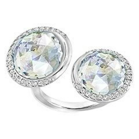 Swarovski Except Double Ring Moonlight Crystal Size 7 BNIB $149 Perfect Gift - Picture 1 of 3